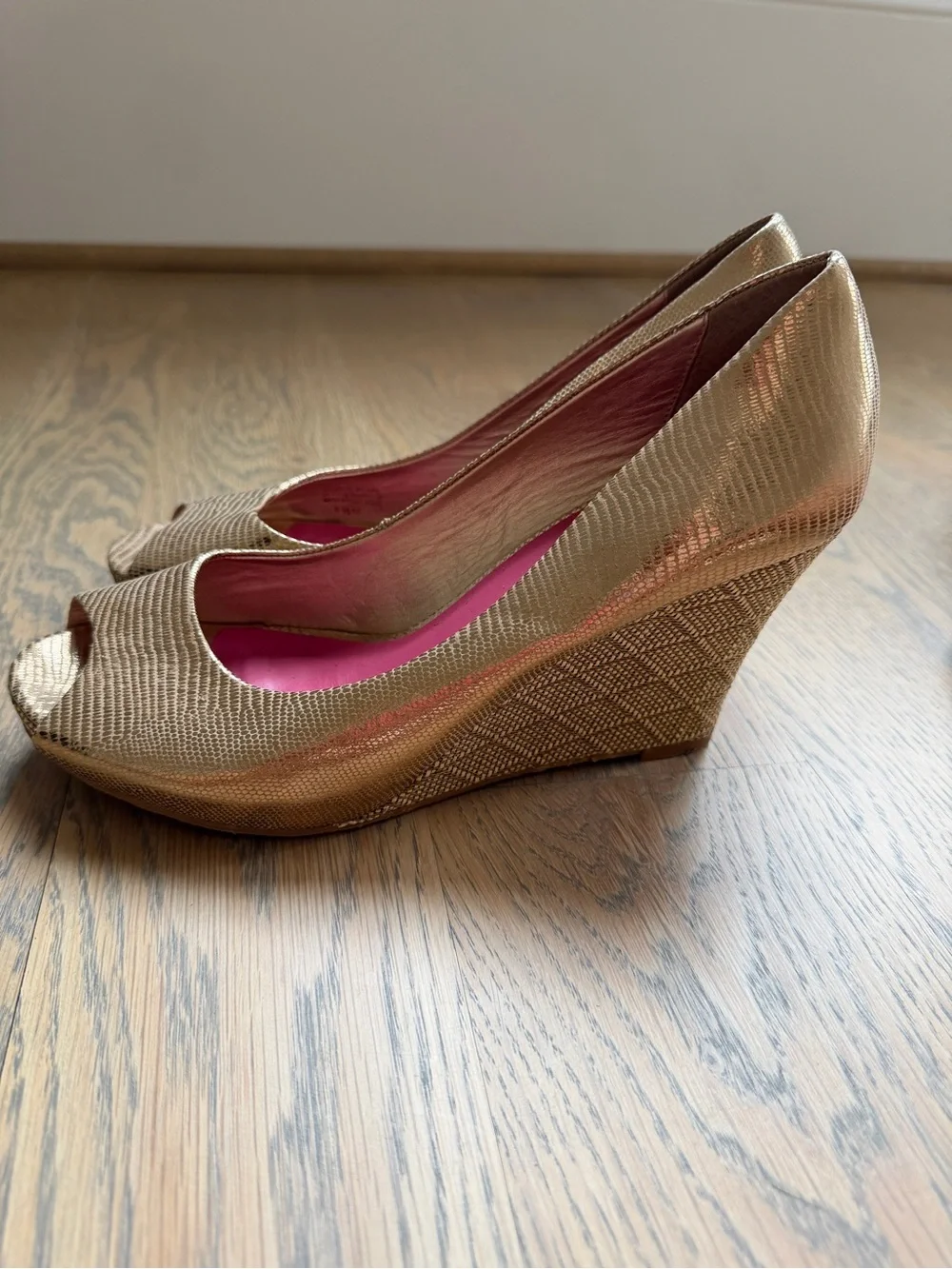 Lilly Pulitzer Metallic Gold Peep-Toe Wedges